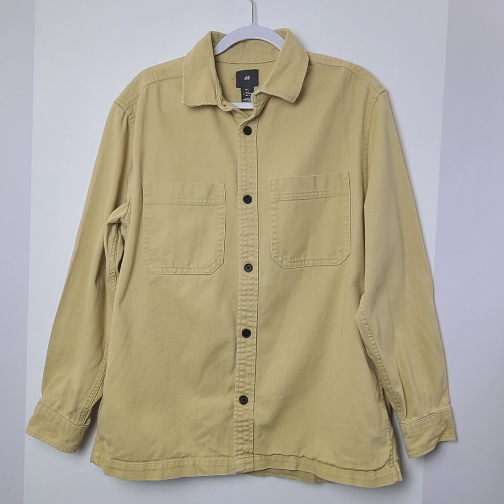 H&M Men’s Casual Tan Button-Up Long Sleeve Shirt Size L w/ Pockets